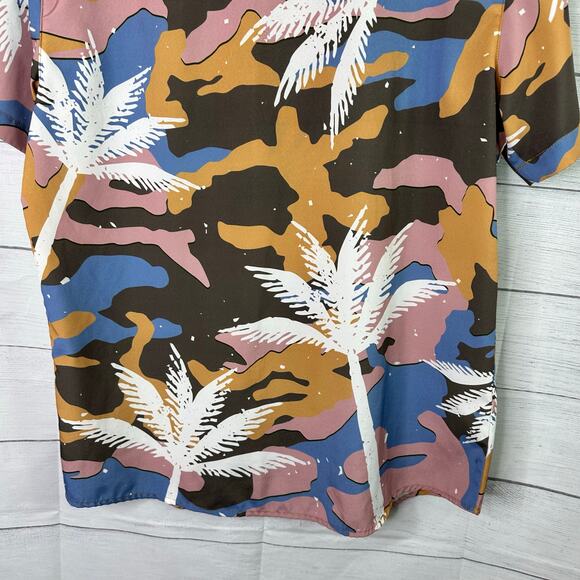 Negative Space Mens M Colorful Camouflage Tropical Button Up Short Sleeve Shirt - Picture 6 of 8